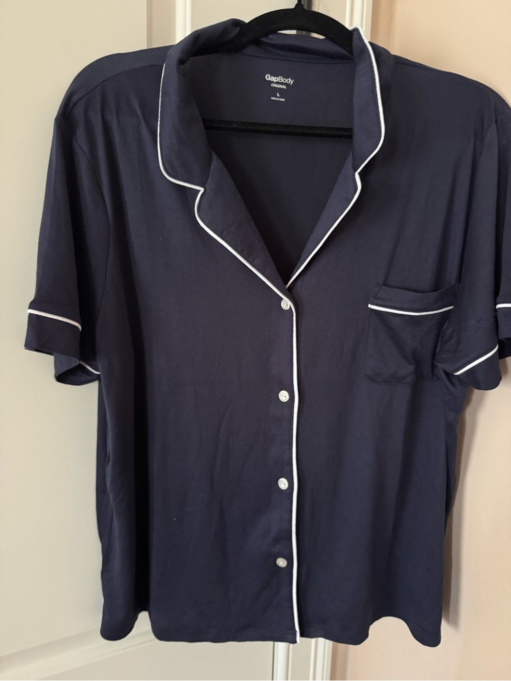 GapBody Navy Short Sleeve Pajama Top with White Piping